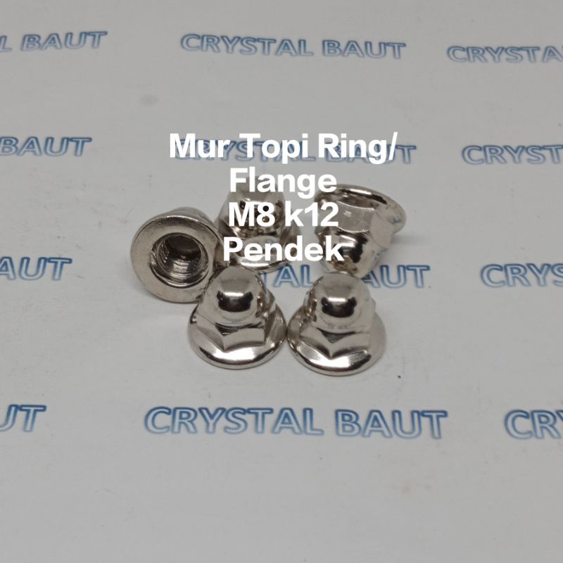 Mur Topi Ring/Flange M8 Pendek Buat Baut Kunci 12