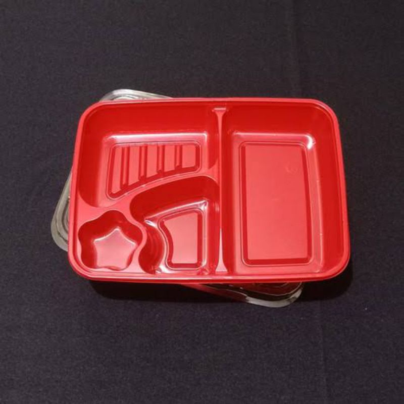 Mika Bento 4 Sekat Merah / Tray Bento Sekat 4 Isi 10 Pc / Box Bento Merah / Lunch Box Bento