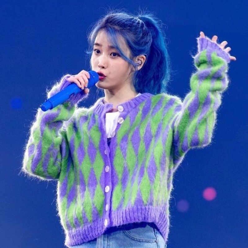 IU Cardi Korean Purple Argyle Cardigan Knit Wool Premium Import Ready Stock