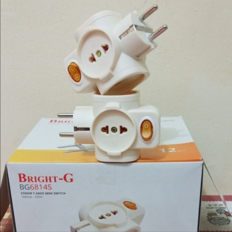 6814s Steker T Arde Mini 4 Lubang Bright G 6814 + Saklar Kuningan Tee Cabang