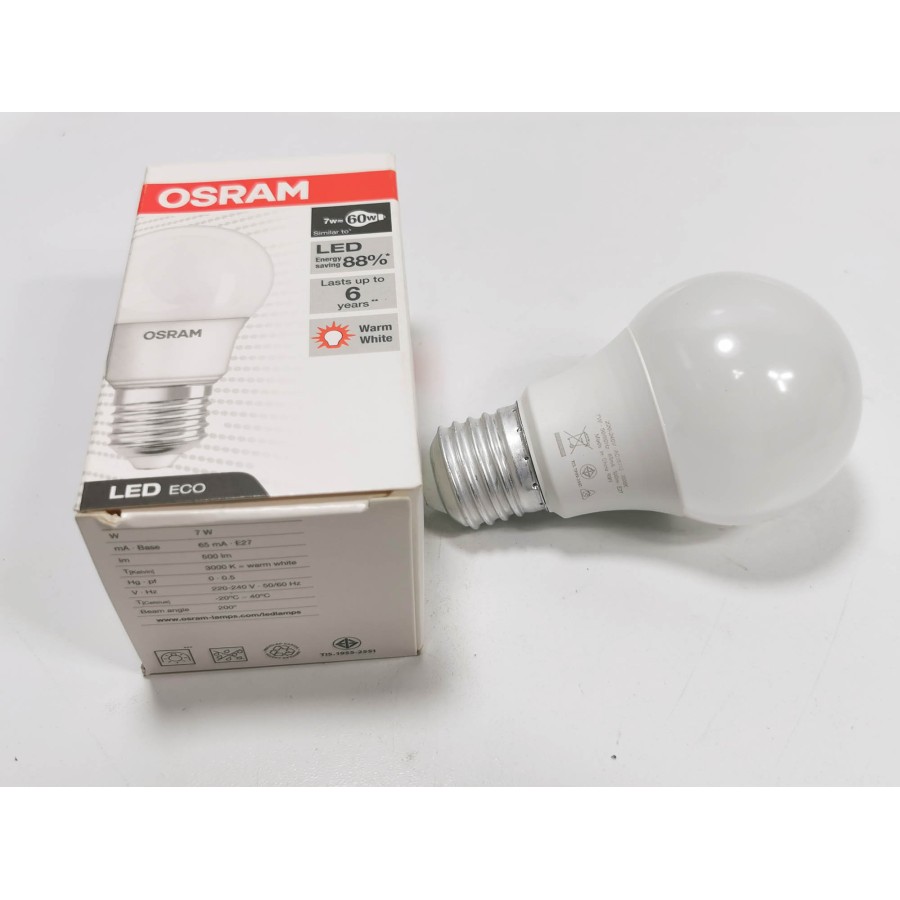 Cahaya KUNING lampu led bulb 7watt OSRAM LECO CLA60 garansi 1 tahun