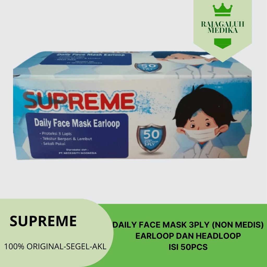 DAILY FACE MASK SUPREME 3 PLY / MASKER HIJAB DAN EAR LOOP NON MEDIS