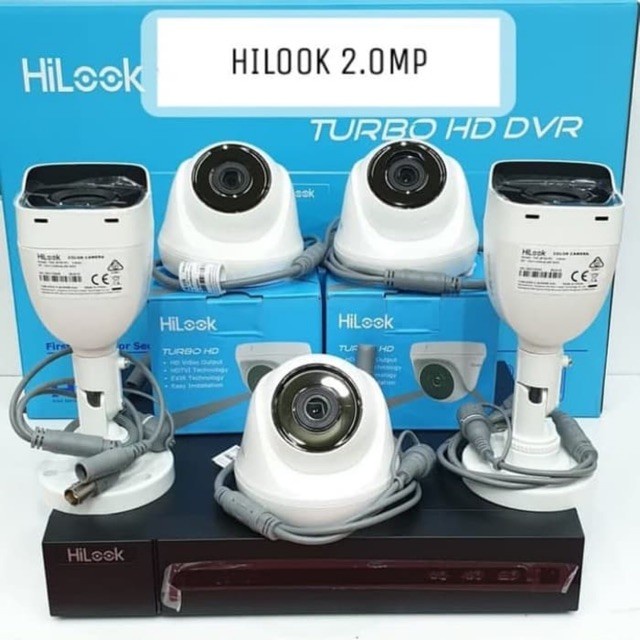 Paket CCTV HiLook 2MP DVR 8 Channel 5 Kamera HDD 1TB Siap Pasang