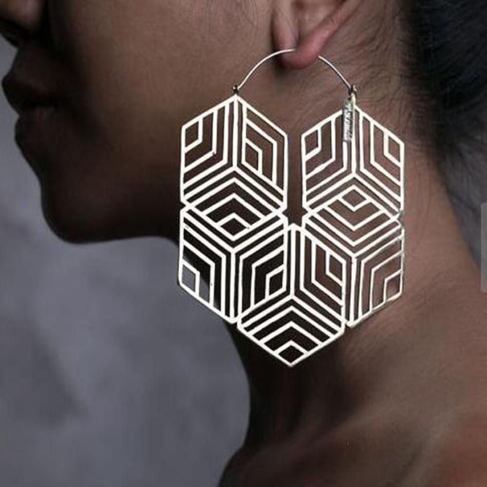 Solighter Anting Hoop Wanita Liontin Geometris Gypsy Tribal Menjuntai Drop