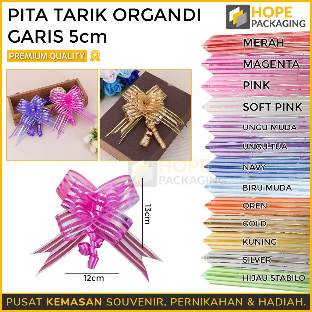 [5 pcs ] Pita Jadi / Pita Tarik Organdi Garis lebar 5 cm Panjang 68cm