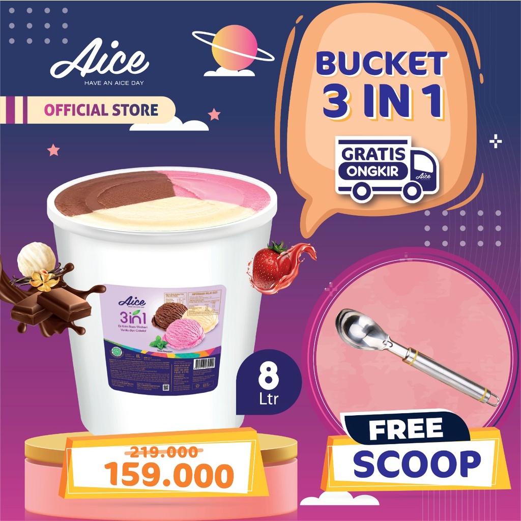 Jual AICE 3 in 1 Bucket 8 Liter Ice Cream Es Krim 3in1 Ember 8L Free