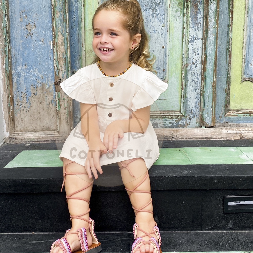 FLORA DRESS - Atasan Anak Linen Lengan Pendek Ruffle