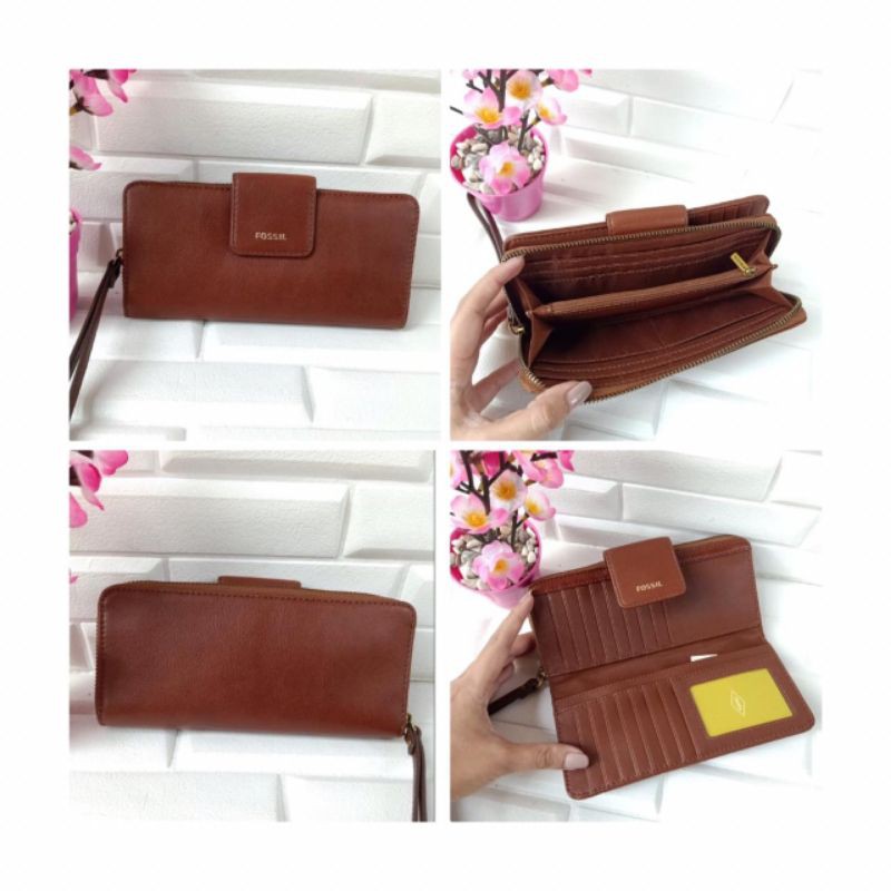 Fossil Long Wallet Madison Zip Clutch Brown