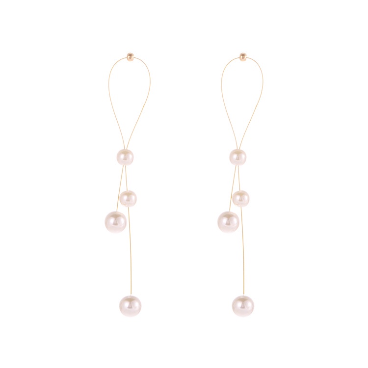 Sterling silver jarum Mutiara rumbai tetes telinga panjang wajah pelangsing temperamen anting-anting