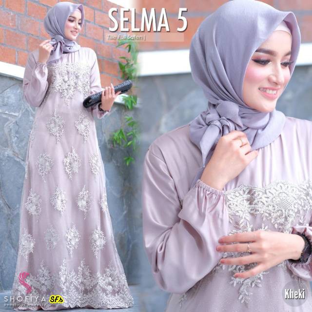 Selma 5 Original Shofiya FS Gamis Pesta Longdress Maxi Material Tile Mix Satin Premium