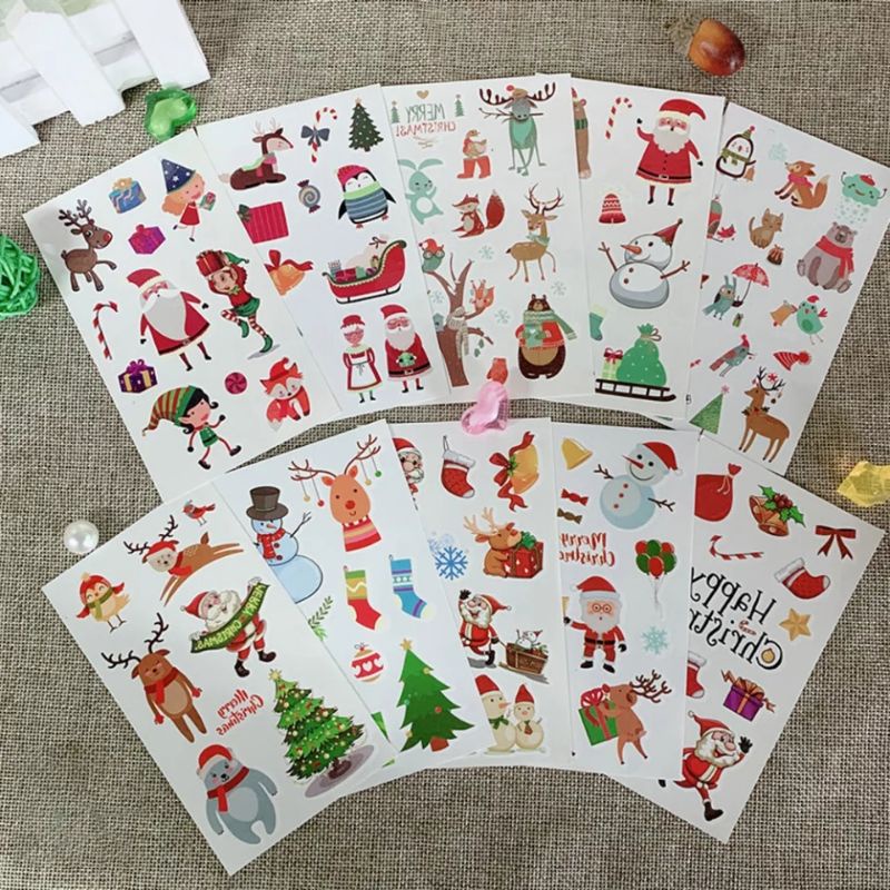 10 Pcs Tattoo Temporary Happy Merry Christmas For kid 10Pcs Tato Temporer Hari Natal Tatto Anak