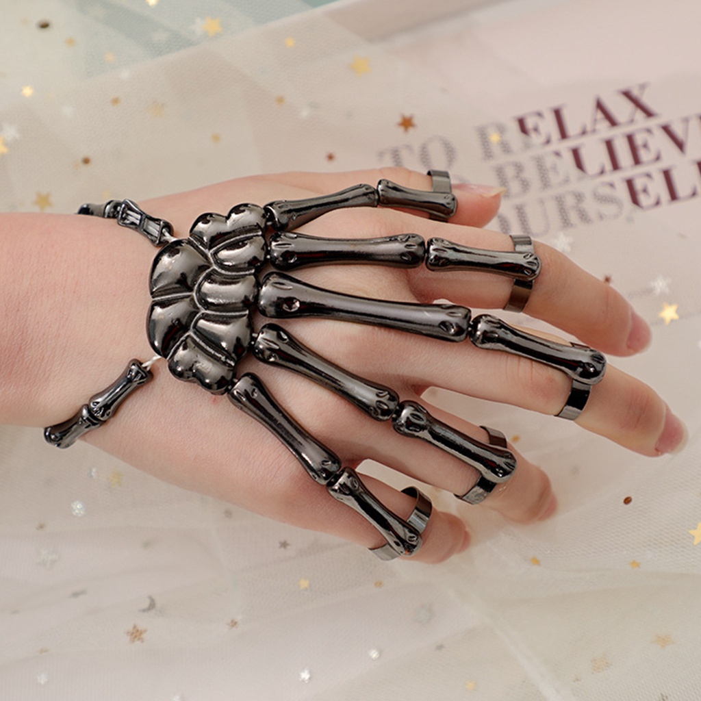 Hu Hu Hu Hu Hu Alat Bantu Pasang Kacamata♡ Gelang Tangan Elastis Bahan Alloy Motif Tengkorak Gaya Gothic Untuk Halloween