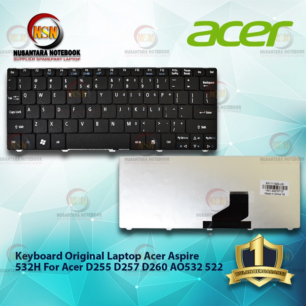 Keyboard Acer Aspire 532H for Laptop D255 D257 D260 AO532 522 Hitam