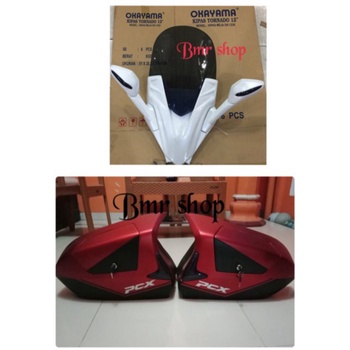 Promo paket modif pcx 150 lokal 2018 windshield visor winsil tameng spion lipat dan box samping side