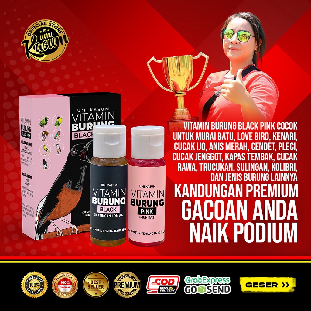 Vitamin Burung Black Pink Umi Kasum untuk Imunitas dan Penggacor Semua Jenis Burung