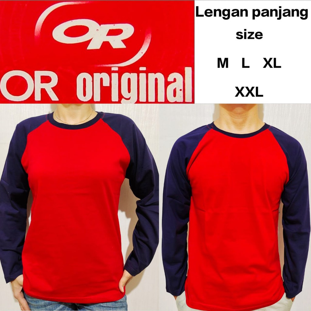 Kaos polos reglan merah lengan navy panjang M L XL XXL