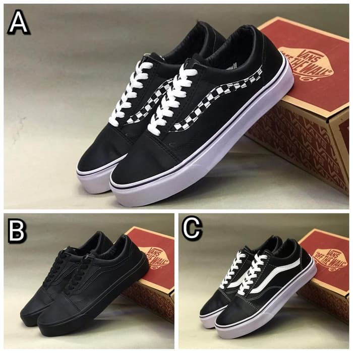 TERMURAH SEPATU VANS CHECKERBOARD LEATHER HITAM PUTIH UKURAN 39-43 SEPATU VANS KULIT SEPATU SEKOLAH