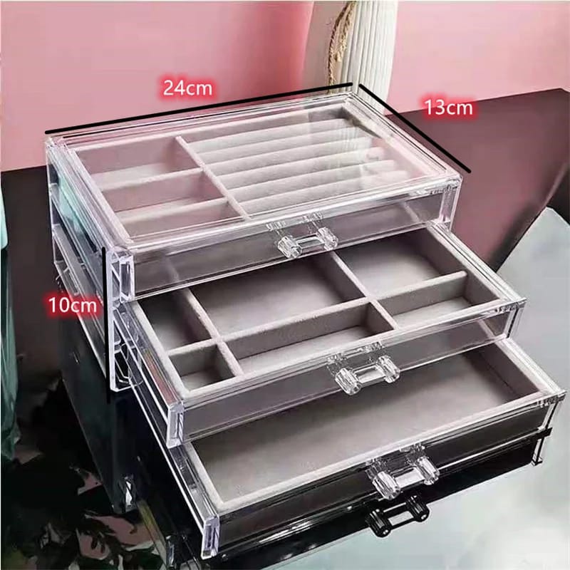 Rak Tempat Perhiasan Tingkat 3 Laci Jewelry Box Rak Akrilik Kalung / Cincin / Gelang / Anting Emas  F635