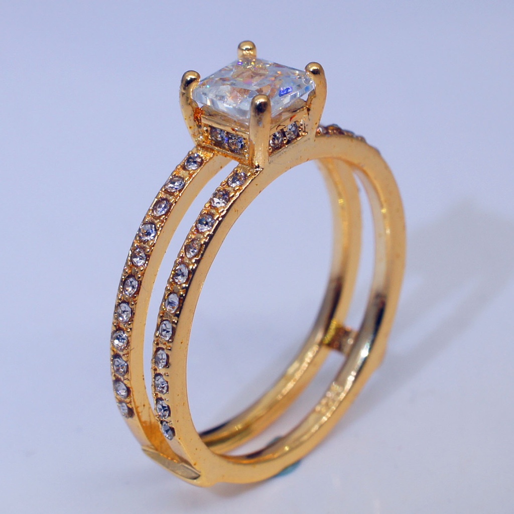 Hu Hu Hu Hu Hu Alat Bantu Pasang Kacamata♡ Cincin Wanita Model Lapis Ganda Bentuk Persegi Aksen Berlian Imitasi Untuk Pernikahan