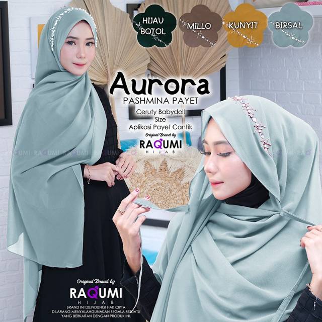 AURORA ORIGINAL RAQUMI HIJAB | RAQUMI SOLO | Pashmina Tali | Pashmina Biru | Pashmina Payet