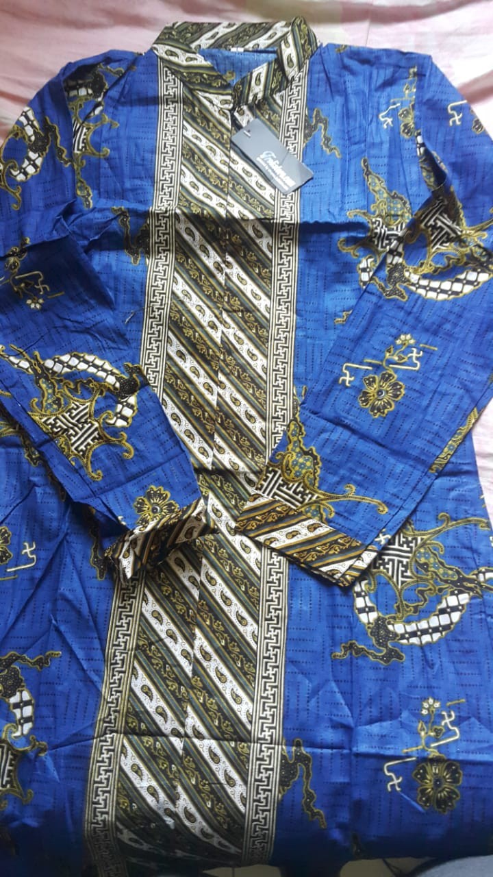 Trolis Size M Batik Tunik Wanita Motif Plat Biru Lengan Panjang Batik Muslim Wanita Cewek Pltbr