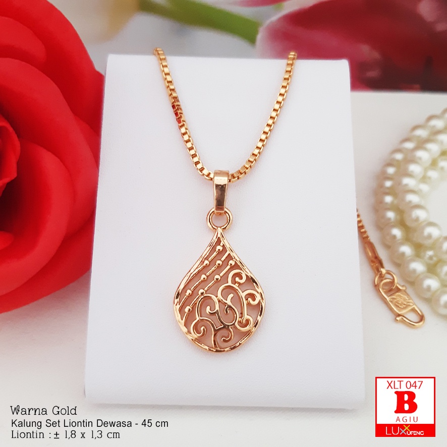 XLT 047  Kalung Liontin Set Perhiasan Lapis Emas18K Dengan Mata Sirkon Kristal Aksesoris Wanita Xuping Gold Necklace Luxx Xuping