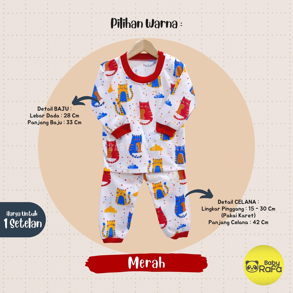 Setelan Piyama Baju Bayi Panjang 3 - 18 Bulan merk VIORI motif Kucing GRFILD