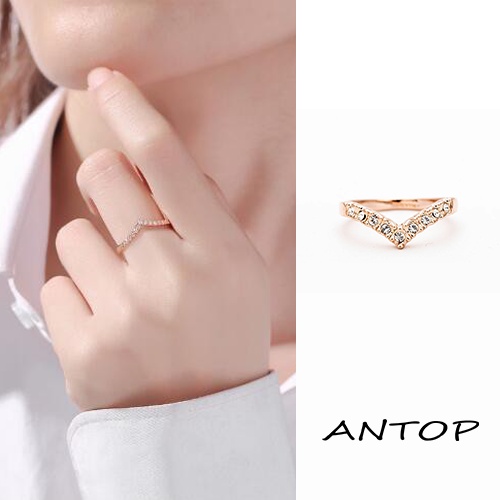 Cincin Korea Emas Berlian Bentuk V Cincin Titanium Wanita Gold Ring Jewelry ANTOP