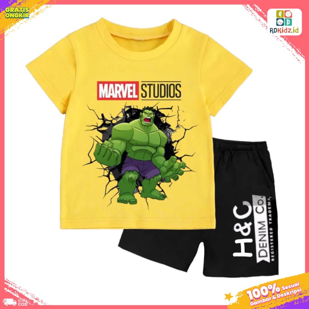 Rdkidzid Setelan Kaos Lengan Pendek Set Baju Pendek Anak Laki Laki Motif Hulk