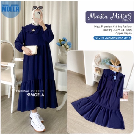 Midi dress/ midi dress rayon/ midi dress jumbo/ midi dress muslim / Dress muslimah / midi dress ld 120cm / dress jumbo/ midi dres/ dress rayon-MARITA NAVY