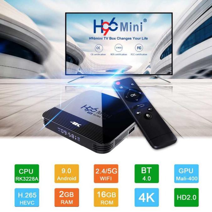 Mini Smart Tv Set Top Box 4K Android 9.0 2Gb 16G Vontar B - H96 - Hitam Utamiseller973
