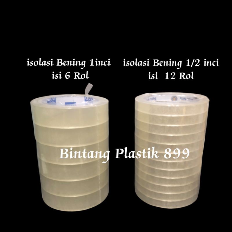 

Isolasi Bening uk 1/2inchi 72 yrd (isi12pcs)1 inchi 72 yrd (isi 6 pcs), isolasi Bening