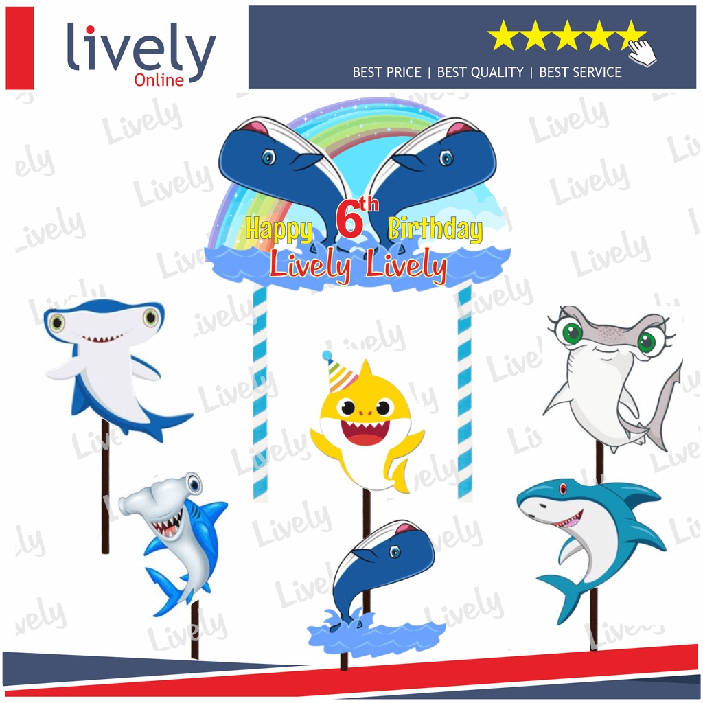 CUSTOM NAMA CAKE TOPPER KARAKTER HIU HAMMERHEAD SHARK HIASAN KUE ULANG TAHUN HAPPY BIRTHDAY