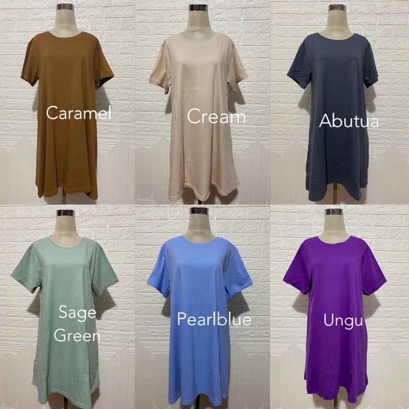 BASIC DRESS KAOS COTTON COMBED 30S PLAIN KATUN TUNIK MIDI POLOS ADEM CASUAL LILAC PASTEL SAGEGREEN MURAH