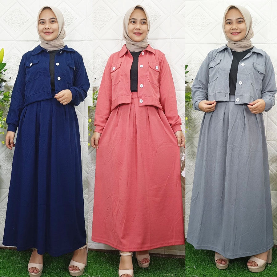 SETELAN JAKET CROP DAN ROK SKIRT MELIA 3in1 GL FASHION