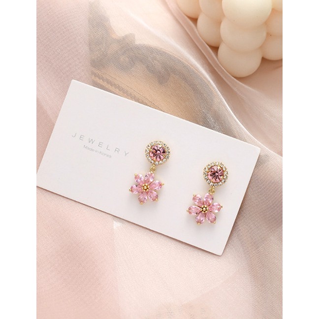 LRC Anting Tusuk Fashion Diamond Flower Alloy Earrings K69696