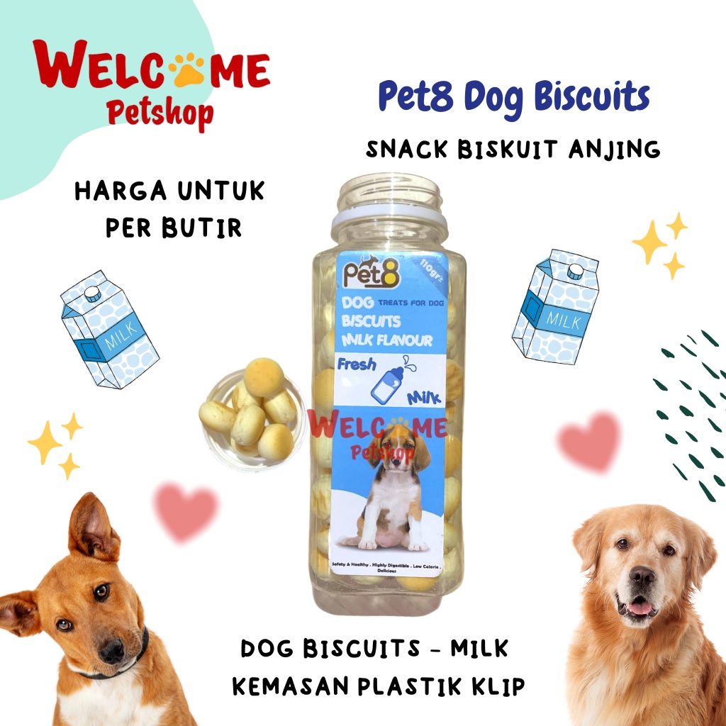 Pet8 Dog Biscuits PERBUTIR Snack Anjing Cemilan Susu Milk Biskuit