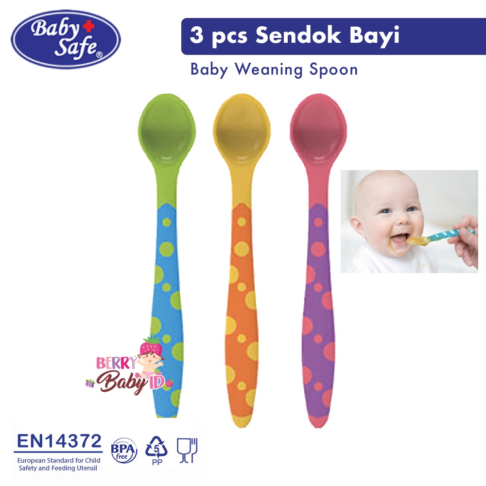 Baby Safe 3 Pcs Weaning Spoon Sendok Makan Bayi PP BPA FREE BBS079 Berry Mart