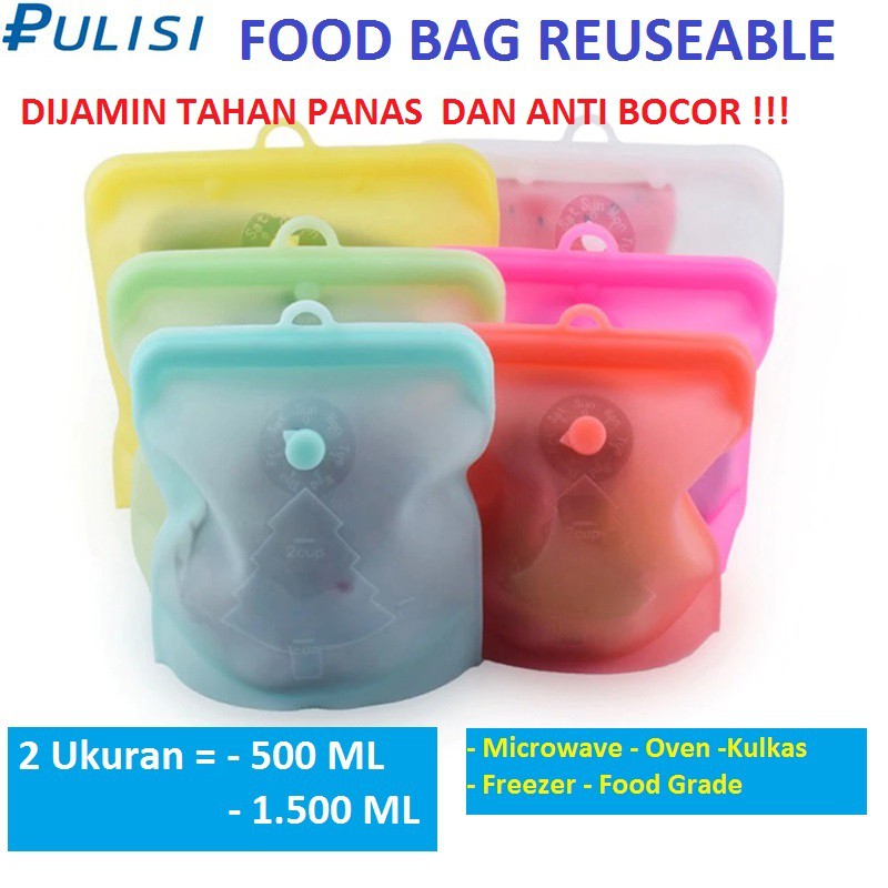 PULISI Kantong Plastik Makanan Silicone Food Bag Reuseable Leakproof / Tempat Makan / Food Bag / Kantong Makanan