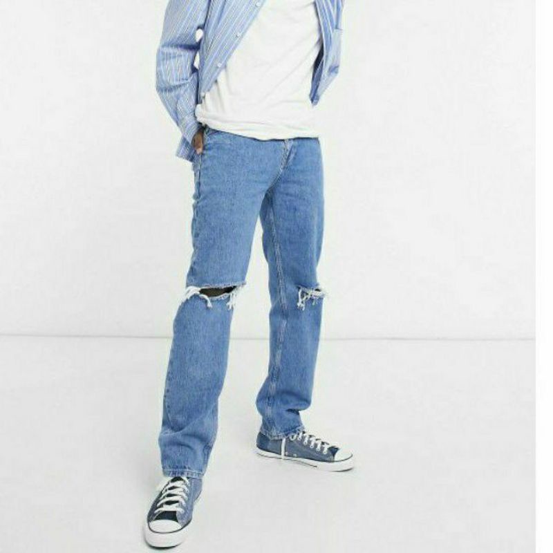 CELANA SOBEK PRIA RIPPED JEANS STANDAR REGULER BASIC JINS ROBEK 27-38