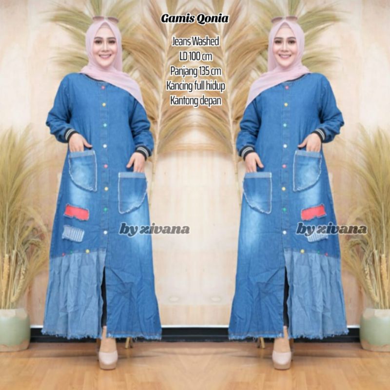 Gamis jeans tempel LD±100cm //JF972