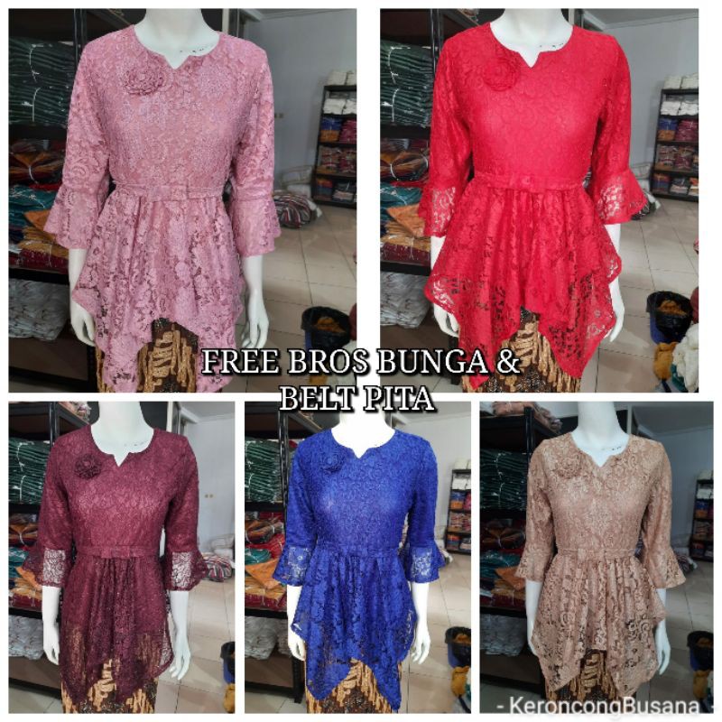 (Br98Tr) Blus atasan Kebaya Brokat GLITTER tangan 7/8 KeroncongBusana