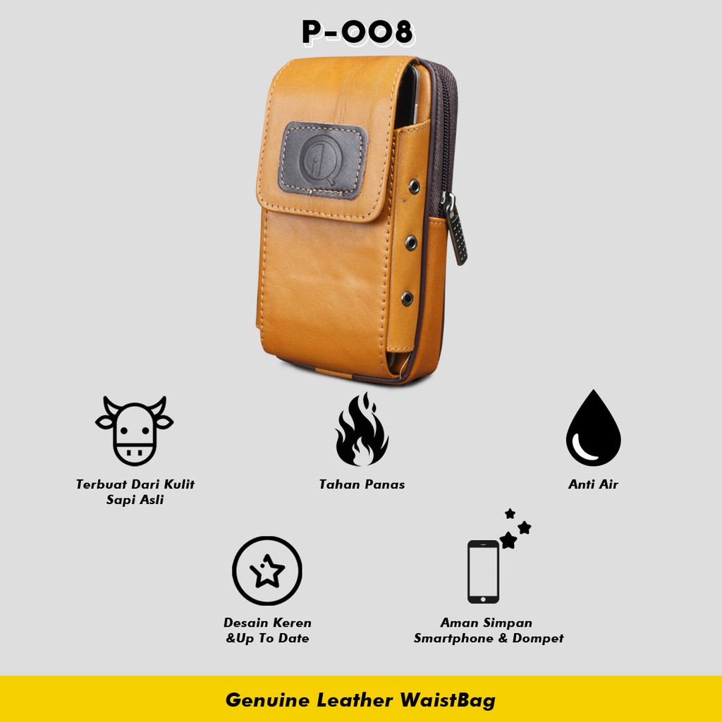 TAS PINGGANG KULIT ASLI FOR 2 HANDPHONE WAISTBAG BAHAN KULIT SAPI ASLI BERKUALITAS PREMIUM 100% P008