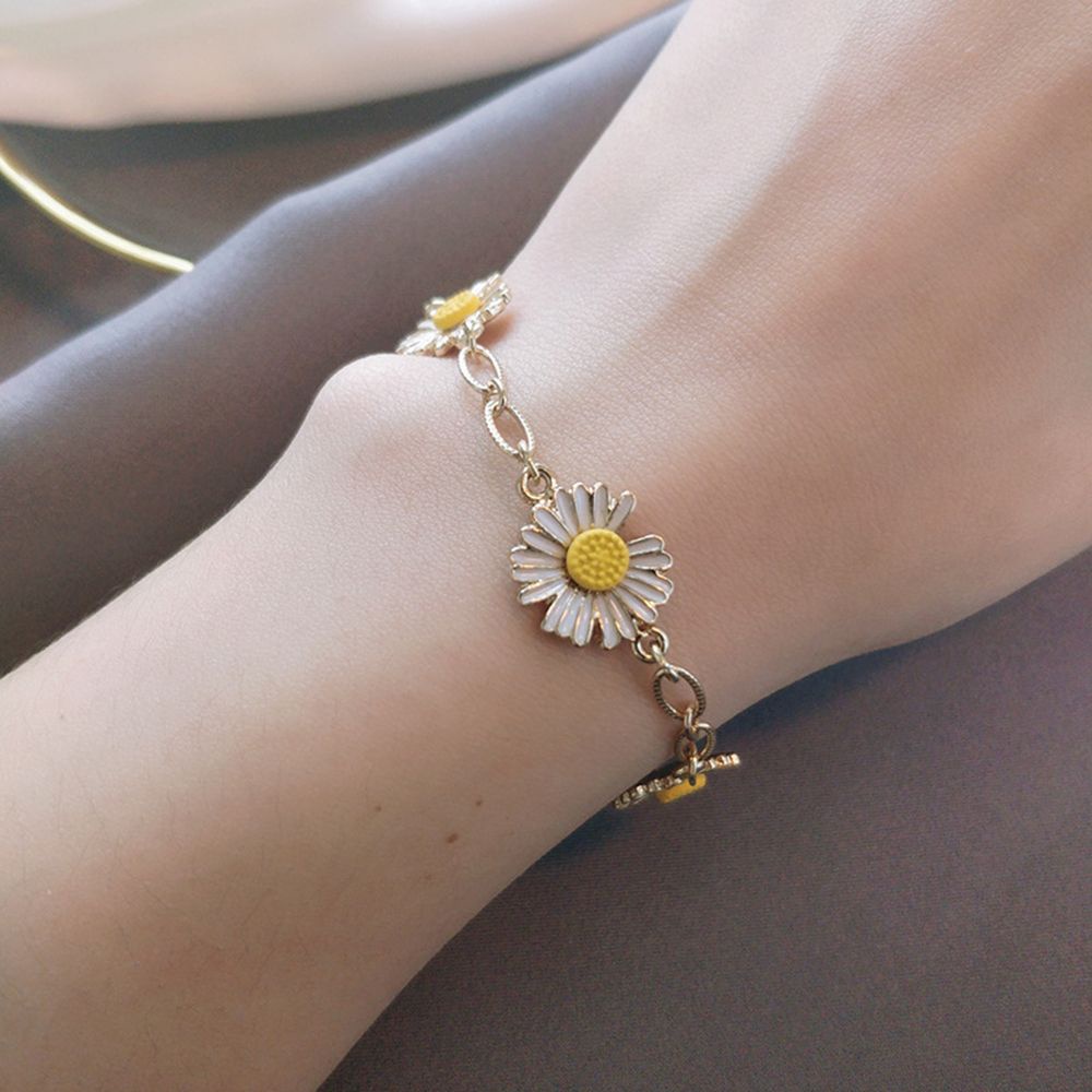 Gelang Cincin Rantai Dapat Disesuaikan Desain Bunga Matahari Daisy Kecil Untuk Perhiasan Wanita Sun Flower