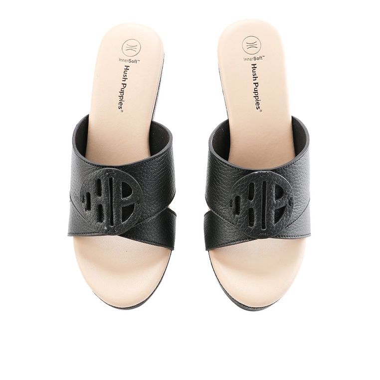 SANDAL WEDGES KULIT HUSH PUPPIES WANITA ORIGINAL TERBARU HITAM HW04