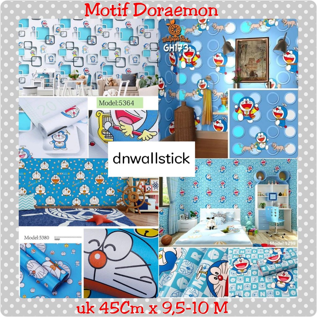 Wallpaper Sticker Dinding Ruang Tamu Tembok Kamar Tidur Motif Doraemon 45CM  x 9,5-10METER Termurah