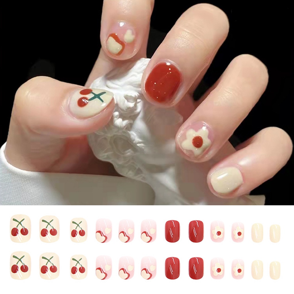 Twowood Patch Kuku Motif Bunga Cherry Bahan ABS Untuk Nail Art