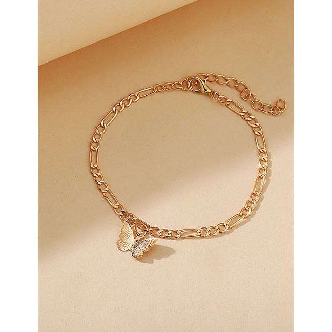 LRC Gelang Kaki Fashion Alloy Butterfly Pendant Chain Alloy Anklet K97142