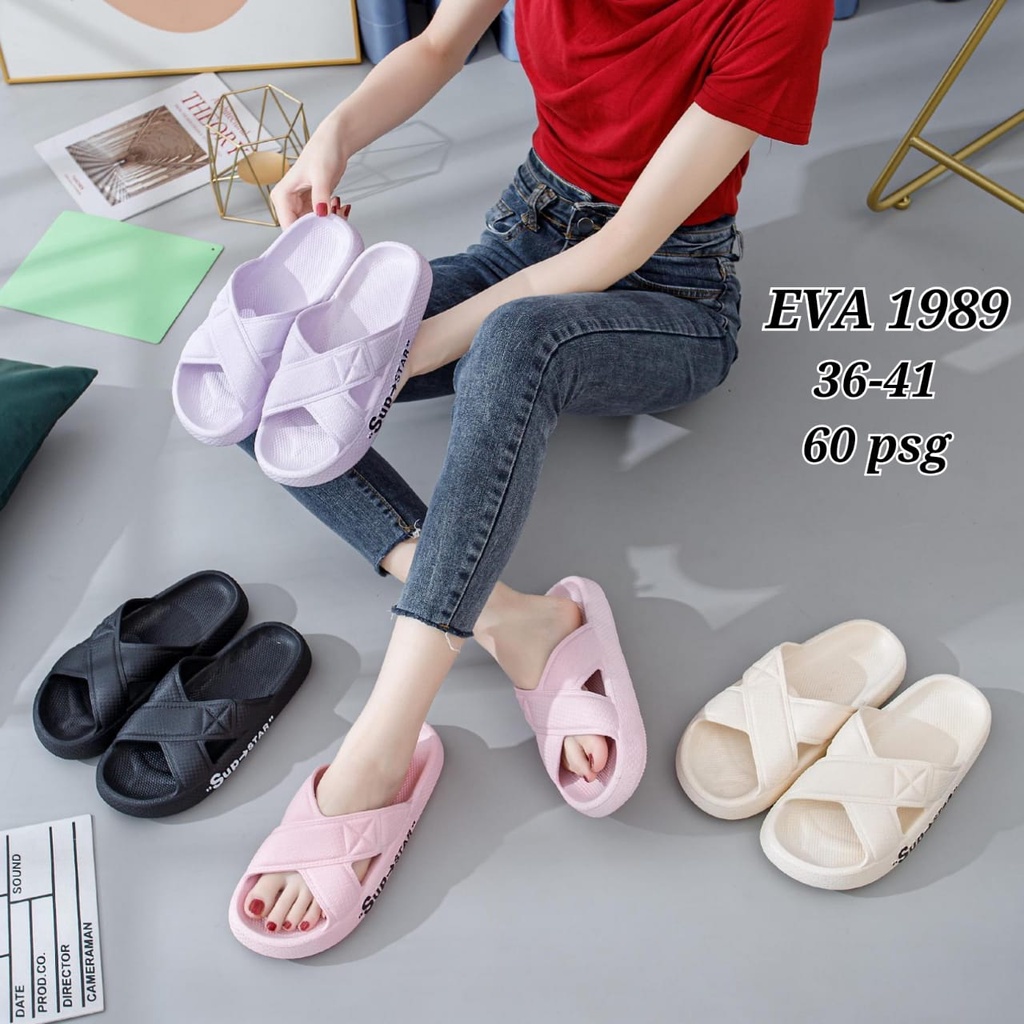 Sandal Wanita Slop Kekinian Korea Impor Murah