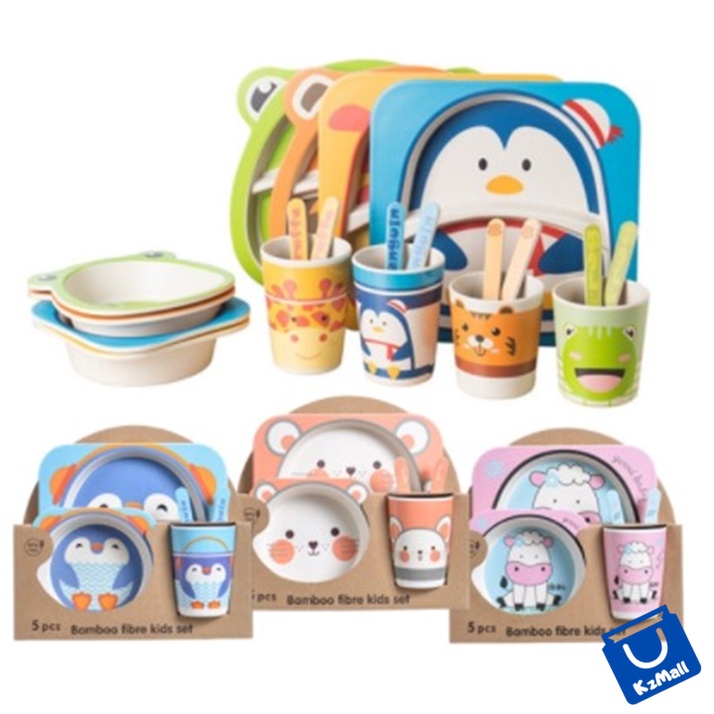 Set Alat Makan Anak 5in1 Karakter Hewan Lucu Dapat Piring Sampai Gelas / Lunch Plate Kids / Tempat Makan Anak